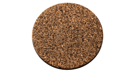 A round cork coaster with a fine grain cork texture on a white background, made from natural cork material for protecting surfaces from water marks and spills