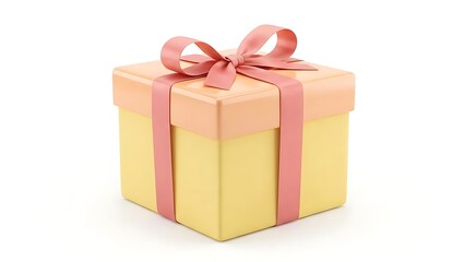 Colorful Gift Box with Pink Ribbon Bow on White Background