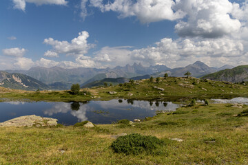 Lake Guichard is a beautiful alpine lake in the Arves Massif, Savoie, France