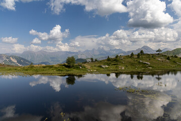 Fototapeta premium Lake Guichard is a beautiful alpine lake in the Arves Massif, Savoie, France