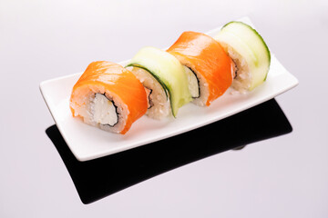 Sushi maki beautifully arranged on plate