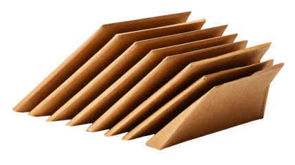 A set of cardboard corner protectors arranged in rows on white background for furniture protection during relocation or storage