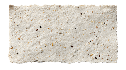 Handmade seed paper with rough texture and flecks of pink, black, and brown on a white background, eco friendly and sustainable material for crafting and art projects