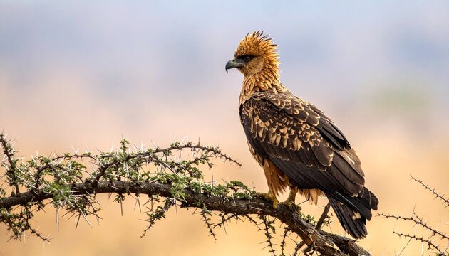 Majestic Mountain Eagles - African Crowned Eagle in Savanna Winter Ac acia