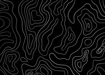 Abstract white contour lines pattern on black background 