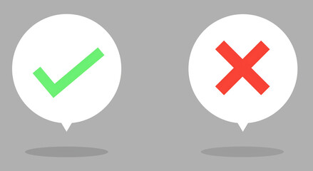 Correct and Incorrect Icons with Checkmark and Cross Symbols, vector illustration
