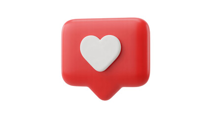 Red social media notification icon with a heart for likes, follows, and messages isolated