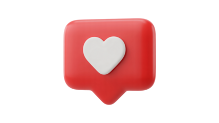 Red social media notification icon with a heart for likes, follows, and messages isolated