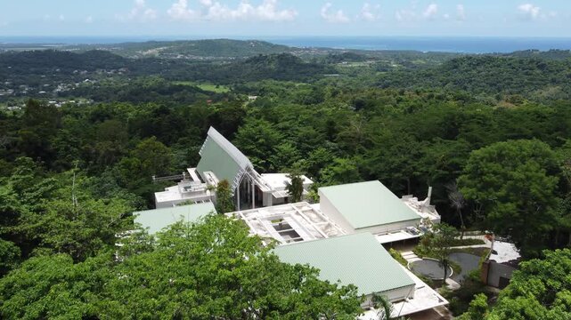 Drone footage of El Yunque National Forest Visitor Center in Puerto Rico