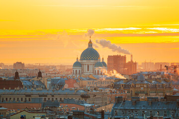 Fototapeta premium Aerial view of the historic center of Saint Petersburg and the Trinity-Izmailovsky Cathedral.
