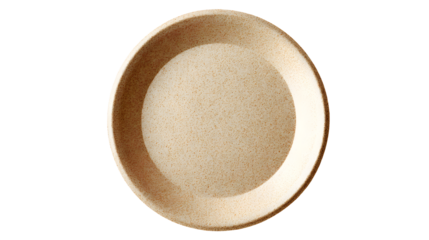 A speckled beige wheat straw plastic dinner plate on a white background, eco friendly disposable tableware, biodegradable plate
