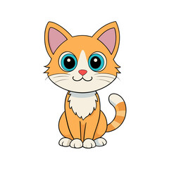 Cute cartoon orange tabby cat with big blue eyes sitting isolated on white background isolated on transparent background silhouette