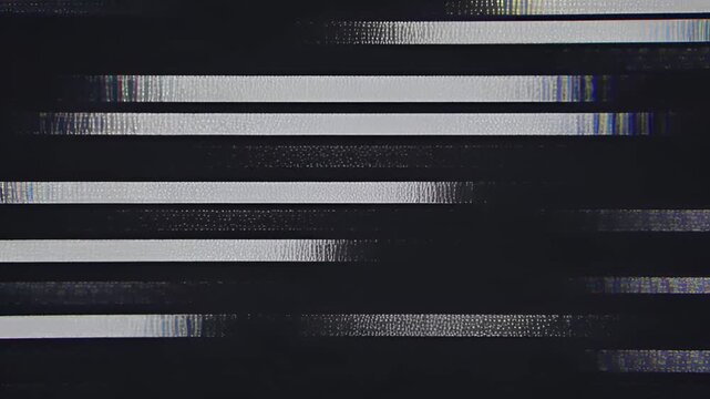 Glitchy screen with horizontal bars and distorted digital noise pattern