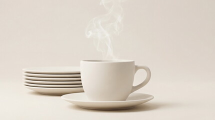 Tableware in Pantone 11-4201 color, on a background of the same color, tableware advertisement.