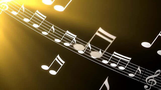 Musical Notes and Symbols on a Staff with Golden Light Background