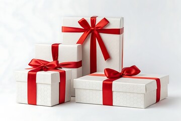 Obraz premium Set of gift boxes with ribbon isolated on white