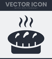 Simple icon depicting a freshly baked loaf of bread with steam rising, showcasing a hot meal from a traditional bakery kitchen for daily consumption, vector illustration