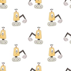 seamless pattern with cartoon bulldozer, decor elements. Colorful illustration flat style for kids. hand drawing. baby design for fabric, print, wrapper, textile