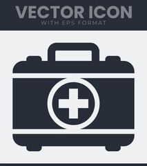 Obraz premium First aid kit container icon with a prominent cross indicating medical assistance and healthcare supplies, essential equipment for emergency situations and treatment, vector illustration