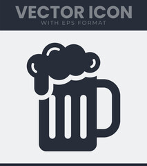 Graphic icon of a foamy beverage in a mug, representing a refreshing drink often enjoyed in social settings, pubs, bars and various festive celebrations, vector illustration