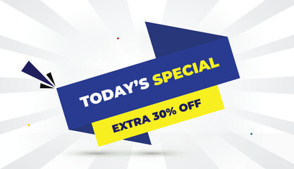 todays special extra thirty percent off editable eps format web banner vector art illustration template design blue yellow shapes bold font white gray gradient abstract illustration sun shine business