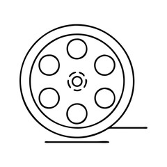 Fototapeta premium Simple line art drawing of a vintage cinema film reel for movie production