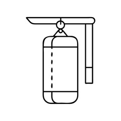 A black and white line art illustration of a heavy punching bag for boxing and fitness training.