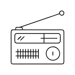 Outline illustration of a retro portable radio, capturing its vintage electronic design