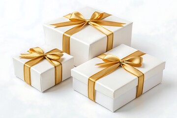 Fototapeta premium Set of gift boxes with ribbon isolated on white