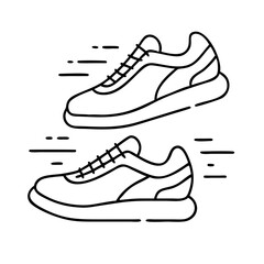 Two running sneakers with motion lines depicting fast movement icon