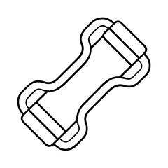 A simple line art illustration of a strap adjuster buckle for fastening bags or belts