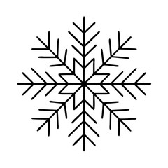 Minimalist black line drawing of a six-pointed snowflake symmetrical design on a white background