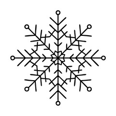 Simple line art of a six-sided snowflake icon for winter and holiday decoration