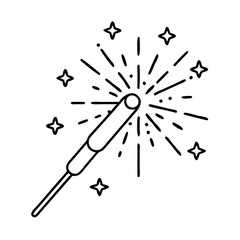 Minimalist outline icon of a sparkler emitting sparks and stars for celebration