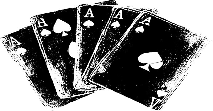 Grunge black and white ace playing cards stencil art illustration