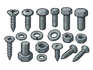 Hardware Screws and Bolts Vector Set