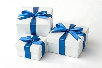 Set of gift boxes with  ribbon isolated on white