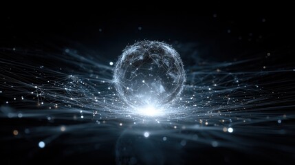Fototapeta premium 3D Render of Glowing Abstract Data Sphere in Dark Space with Network