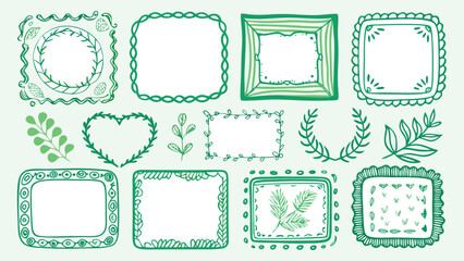 A collection of green and white frames featuring a decorative border..eps