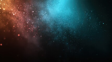 Abstract dark background with glowing orange and blue floating particl