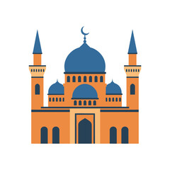 A beautiful flat design illustration of a mosque with domes and minarets on white background