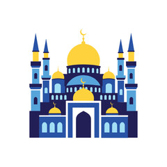 Stylized flat design illustration of a mosque building with domes and minarets