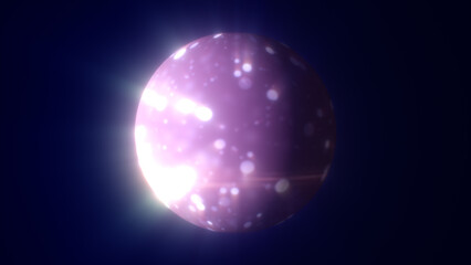 Soft glowing pink sphere with floating light particles and dreamy radiant reflections in a dark cosmic backdrop