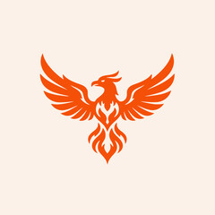 Majestic Phoenix Bird with Fiery Feathers Spreading Wings.