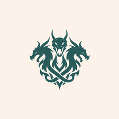 Mythical Three Headed Dragon Emblem Symbol.