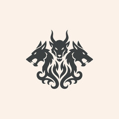 Mythological Three Headed Dog Creature Silhouette.