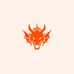 Orange Dragon Head Logo Design with Horns and Wings.