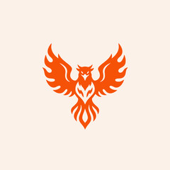 Stylized Orange Phoenix Bird Emblem with Wings Spread Wide 1.