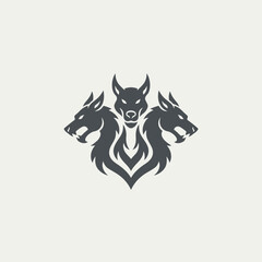 Fototapeta premium Three headed dog mythical creature logo design.