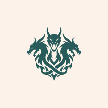 Mythical Three Headed Dragon Emblem Symbol.